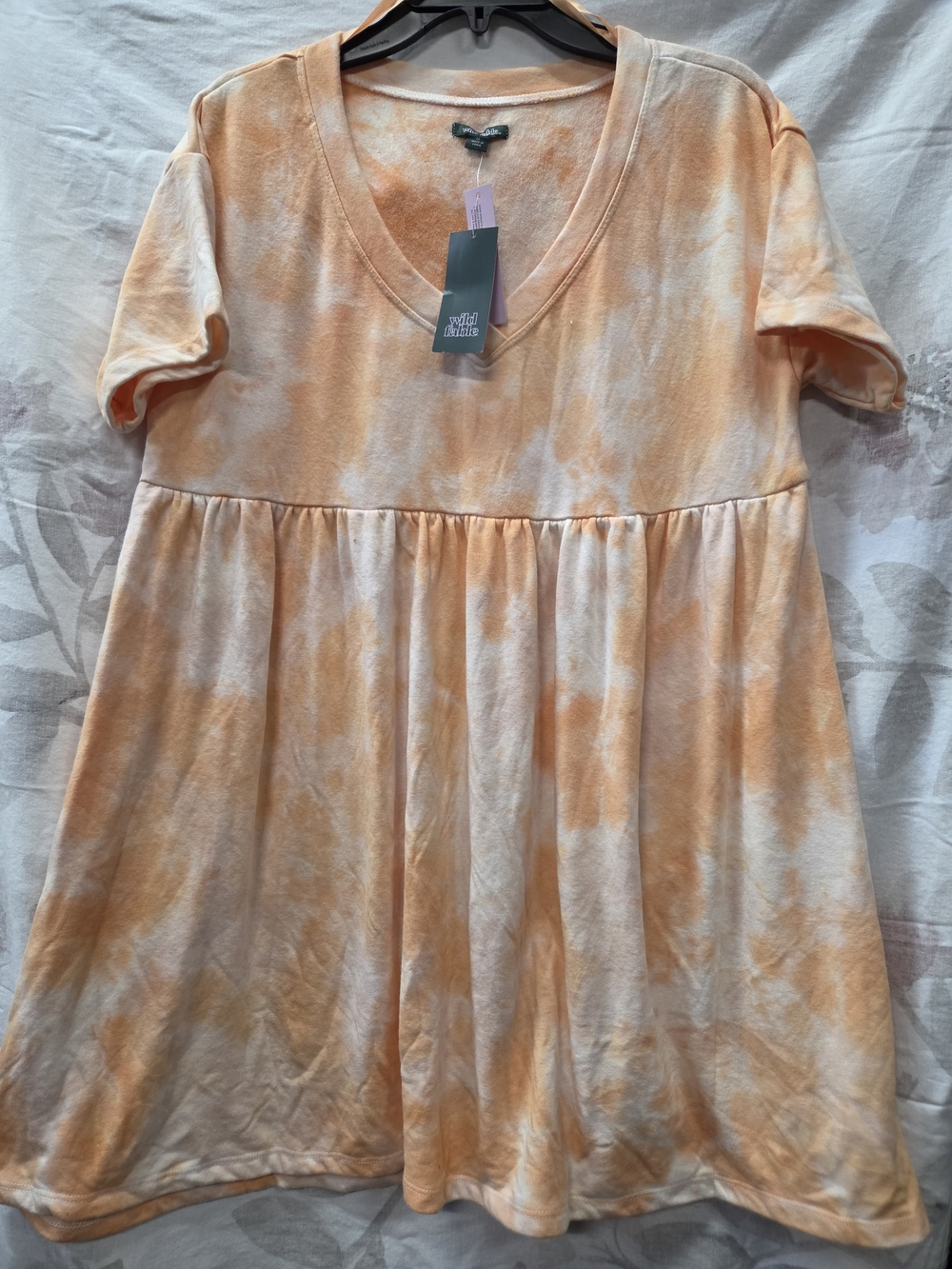wild fable Peach Tie-Dye V-Neck Babydoll Midi Dress